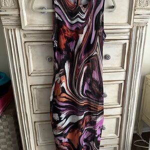 Purple and Black Abstract Maxi Dress Halter Sheath